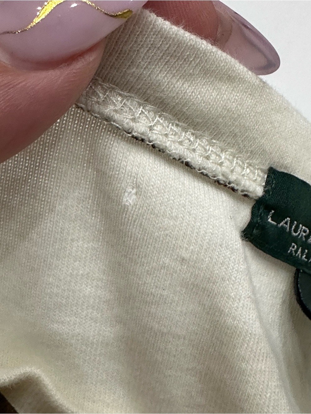 Lauren Jeans Co Ralph Lauren Cream Contrast Trim Henley Top XL Flaw - Picture 3 of 10